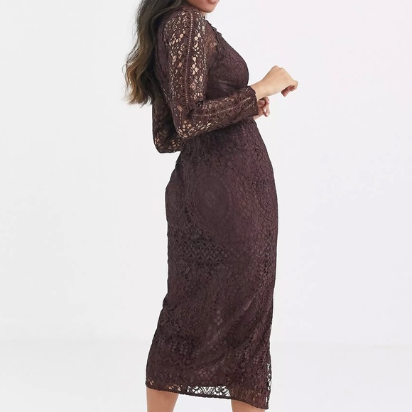 Beautiful Chocolate Fine Delicate Lace Pencil Dress - Picture 3 of 9